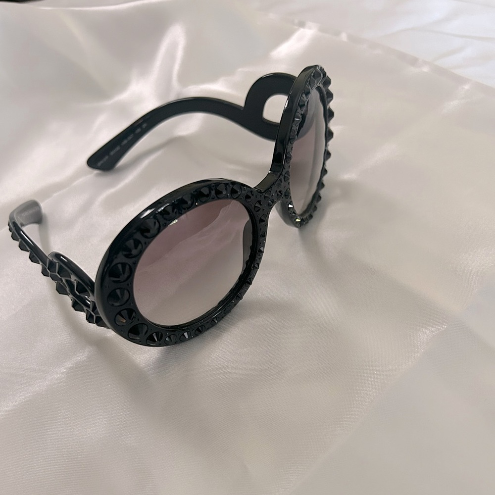 Authentic PRADA Baroque Sunglasses SPR 31P Black Crystals Vintage - PreOwned